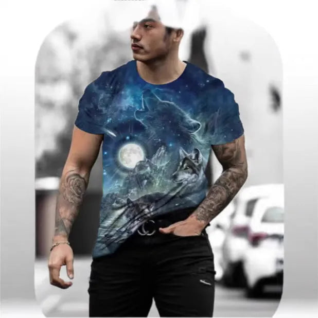 Men's retro 3D animal print short-sleeved T-shirt in polyester bird eye cloth