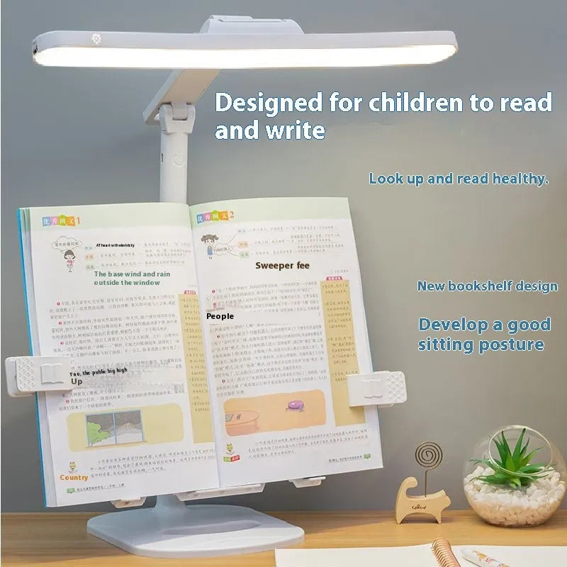 Adjustable LED desk lamp with bookshelf design for reading and study tasks
