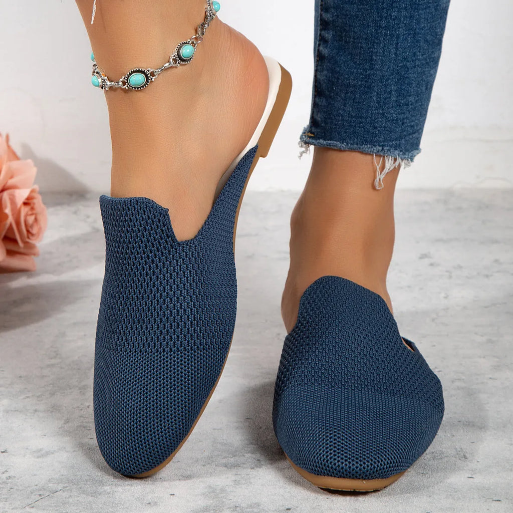 Mesh slip-on sandals in apricot colour with cloth upper and rubber sole