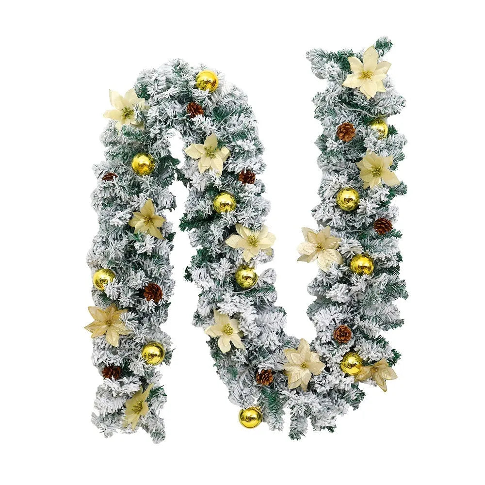 240cm Christmas rattan garland with flocking texture in golden colour option