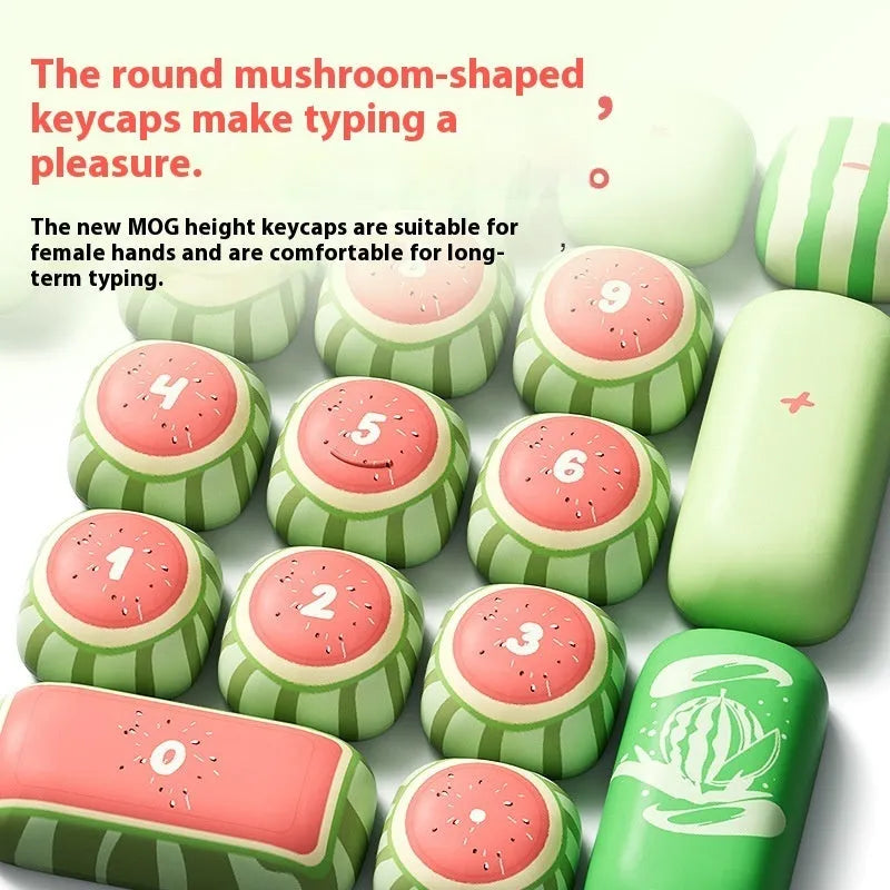 Watermelon themed mechanical keyboard key caps with five-sided sublimation print on PBT plastic.