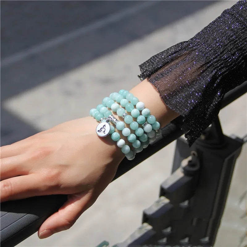 Women's natural stone angel echeveria bracelet with geometric lotus design in literary style