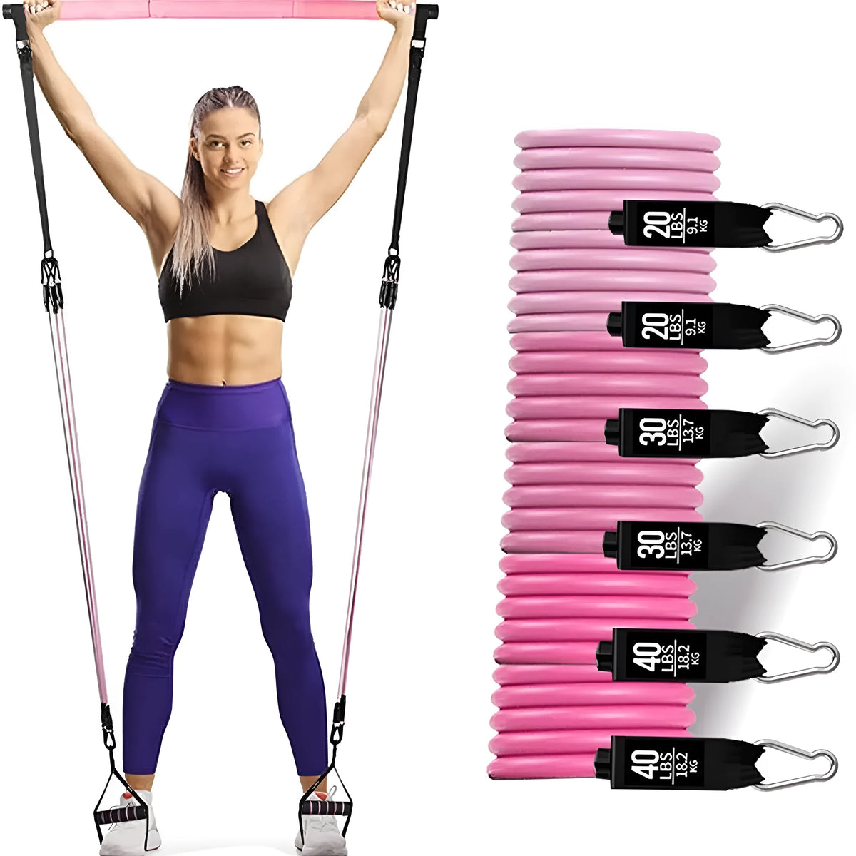 Yoga gymnastic bar resistance band set with 180 pounds tension in TPE material