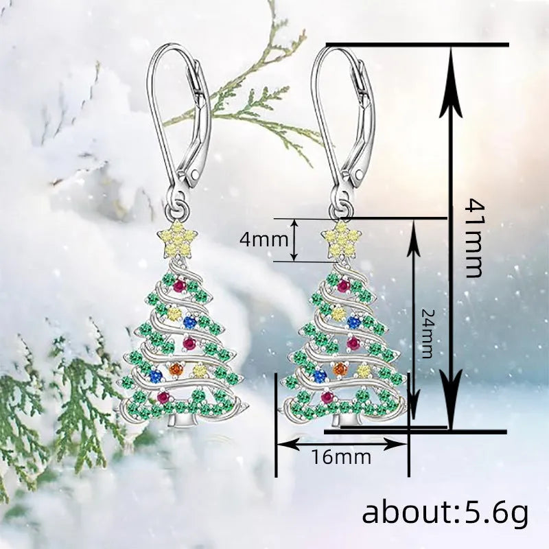 Women's Christmas tree earring pendants in white gold colour with star-shaped design on copper