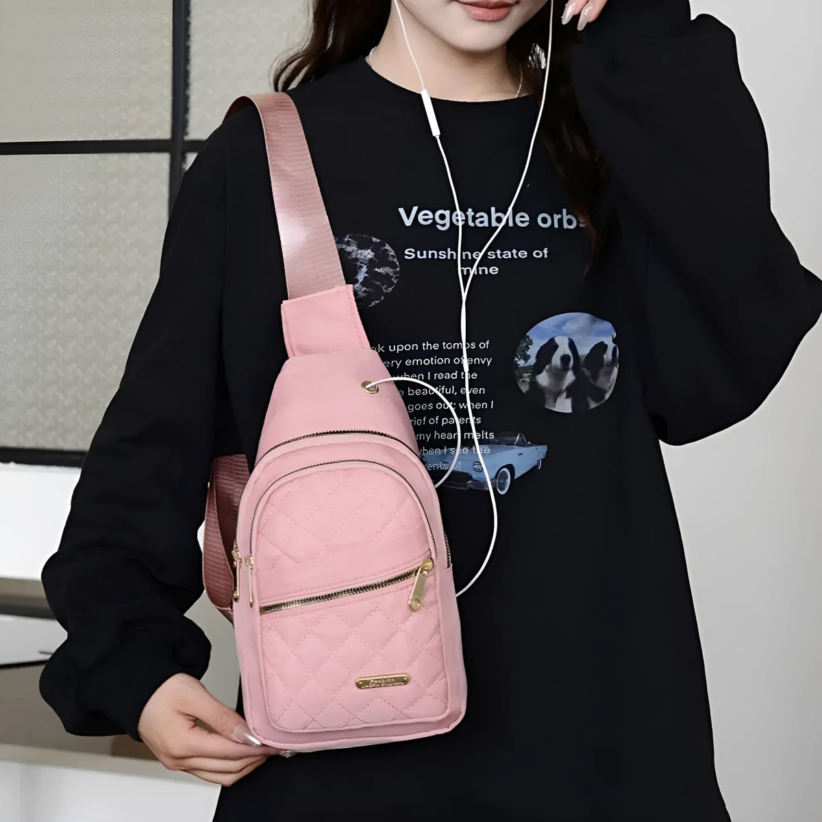 Oxford cloth crossbody chest bag for girls in assorted colours on an adjustable strap.