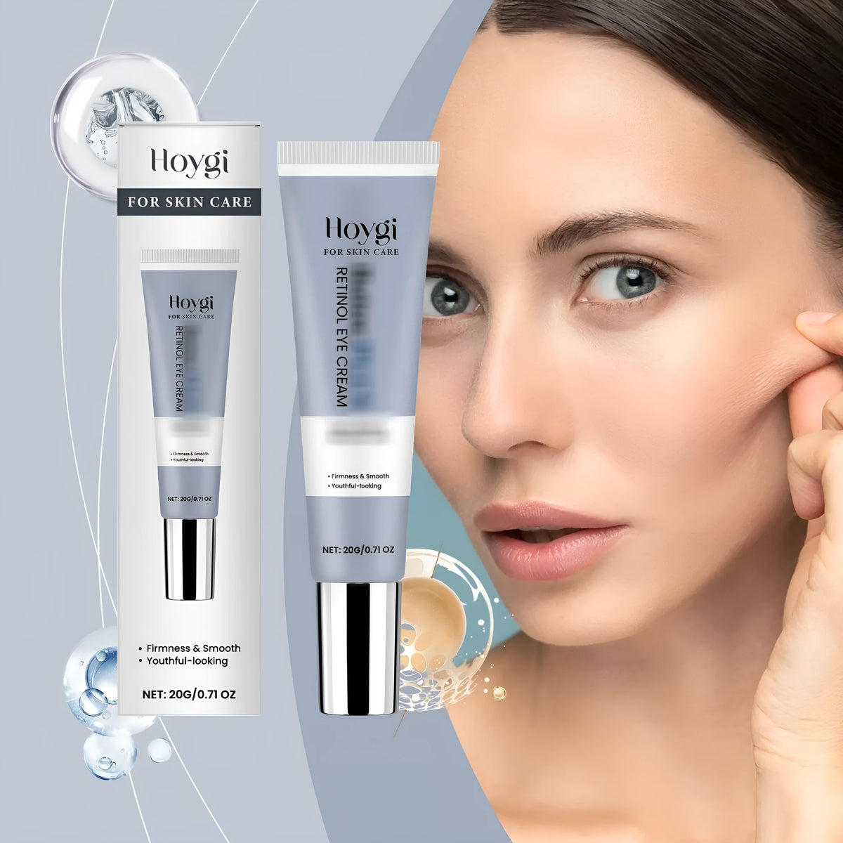 Boxed 20g tube of retinol eye cream with packaging measuring 3 by 12.1 centimetres.