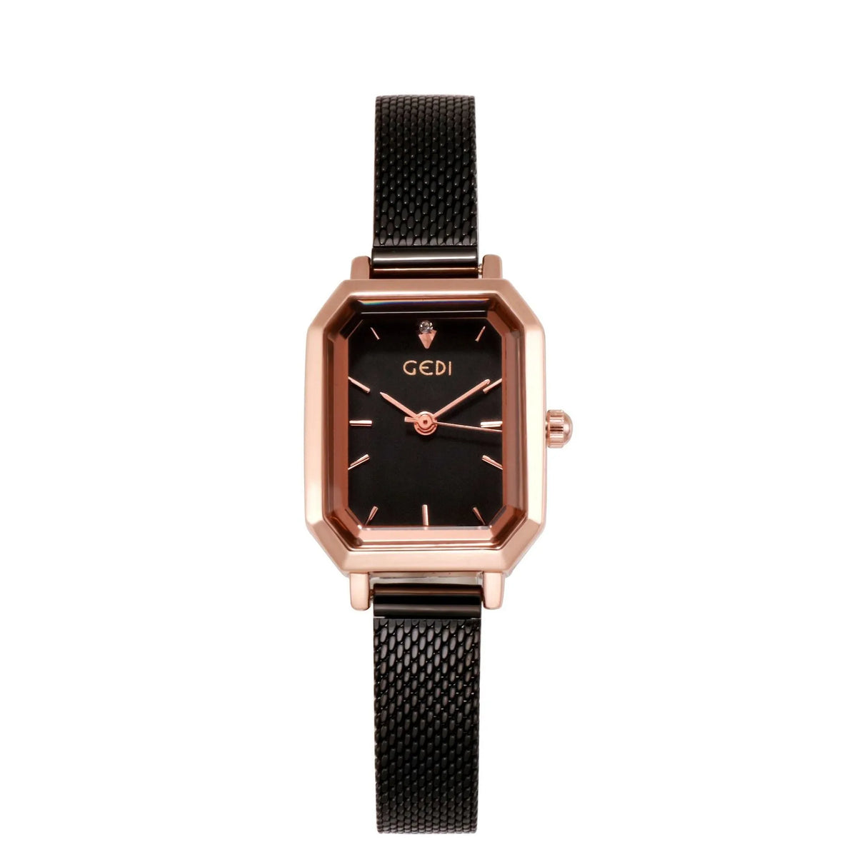 Women's rose gold square retro casual watch with slim 8mm case and multiple colour dial and strap options.