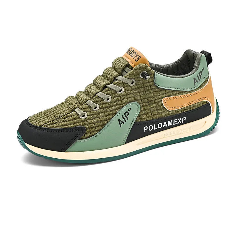 Men's grey and green mesh running shoes with viscose soles and lace-up fastening