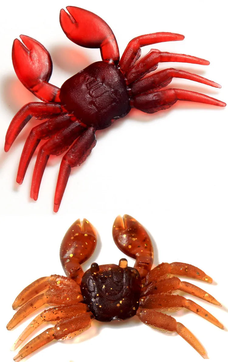 PVC software artificial crab fishing lure in red and brown colours, measuring 8cm in length.