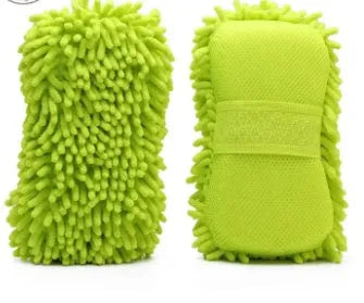 Silvery green car wash sponge block measuring 14x25cm with chenille microfiber construction