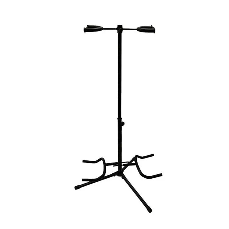 Black vertical double-headed adjustable iron guitar stand for western stringed instruments