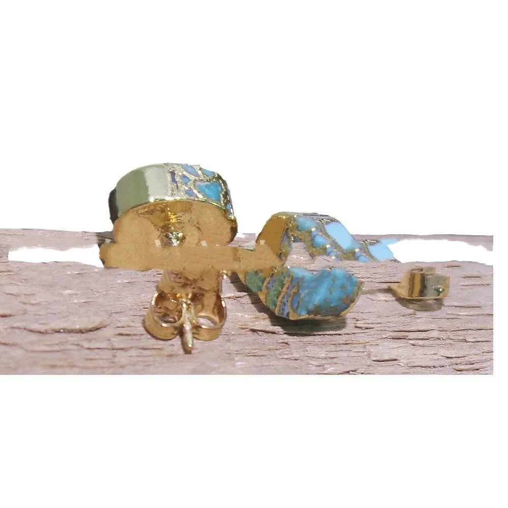 Natural stone bohemian style stud earrings with irregular cut in colour ER1031