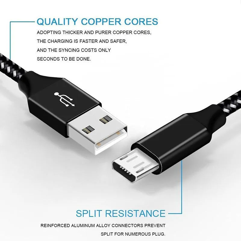 Braided fast charging Micro USB cable for Android phones in three length options