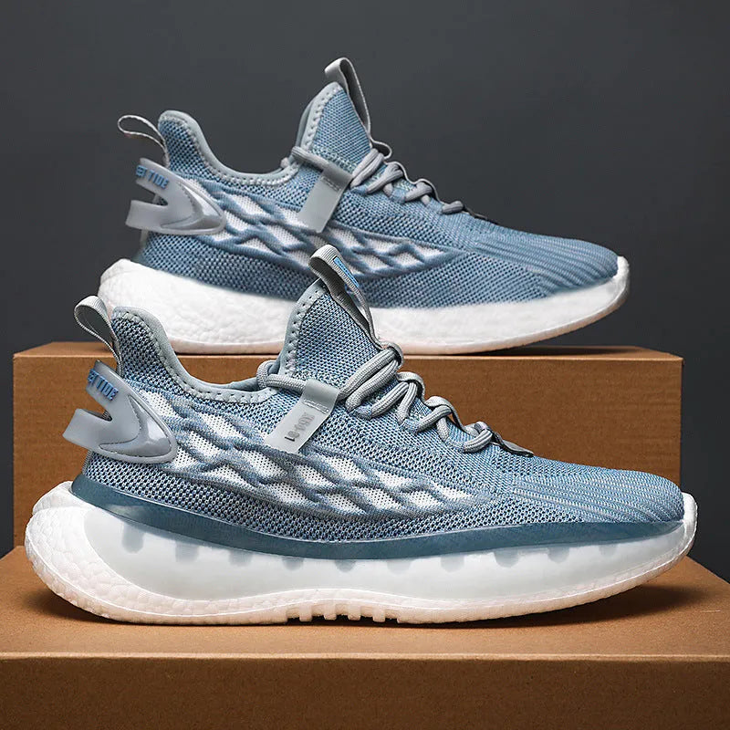 Men's low top fly woven mesh sneaker with rubber sole in solid color