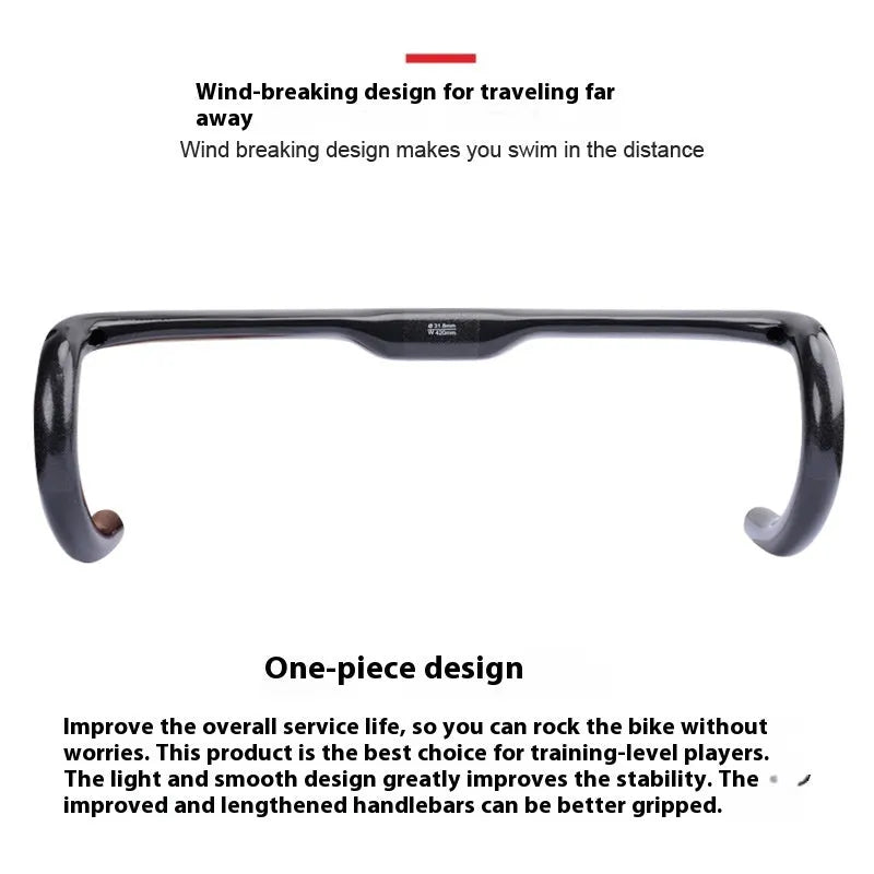 Carbon fibre road bicycle drop handlebar in black, grey, and silver UD finish