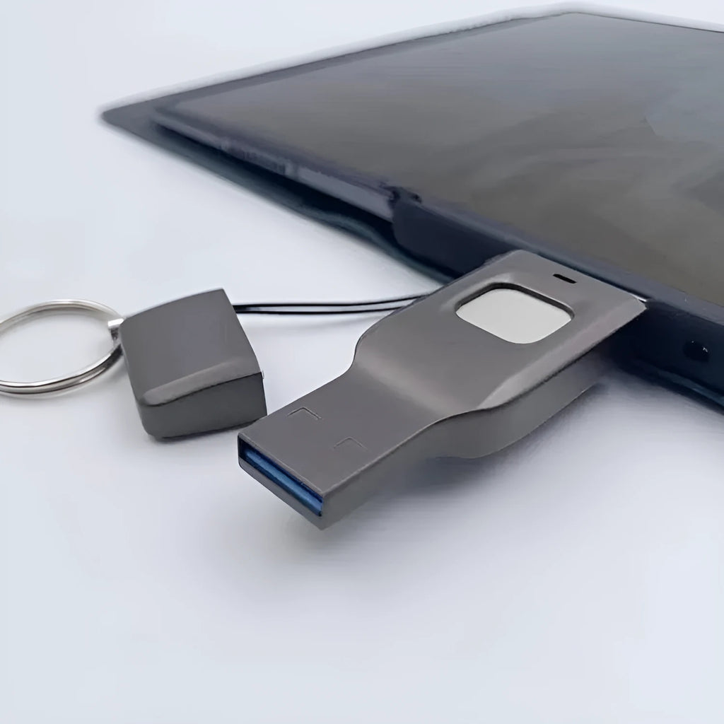 Fingerprint encrypted USB flash drive with USB 3.0 and Type-C interfaces in metal casing