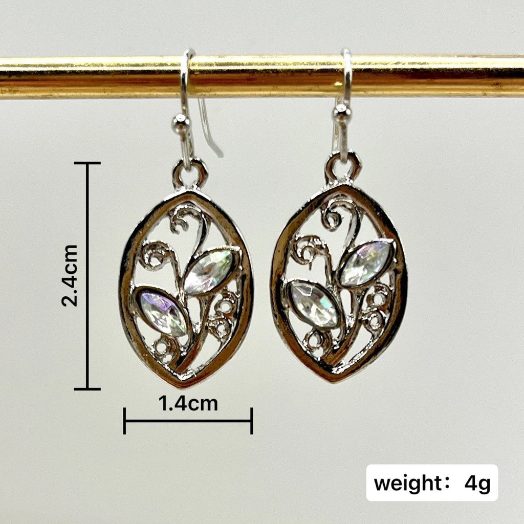 Silver alloy leaves earrings with embedded colourful moonstones for women