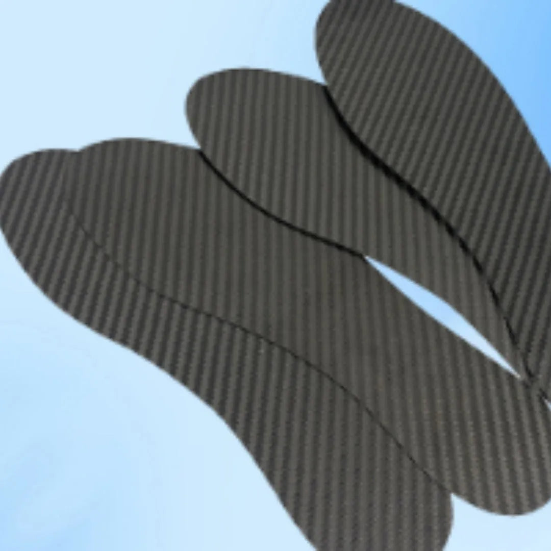 Black 3K carbon fibre full palm insoles for running shoes showing thickness options