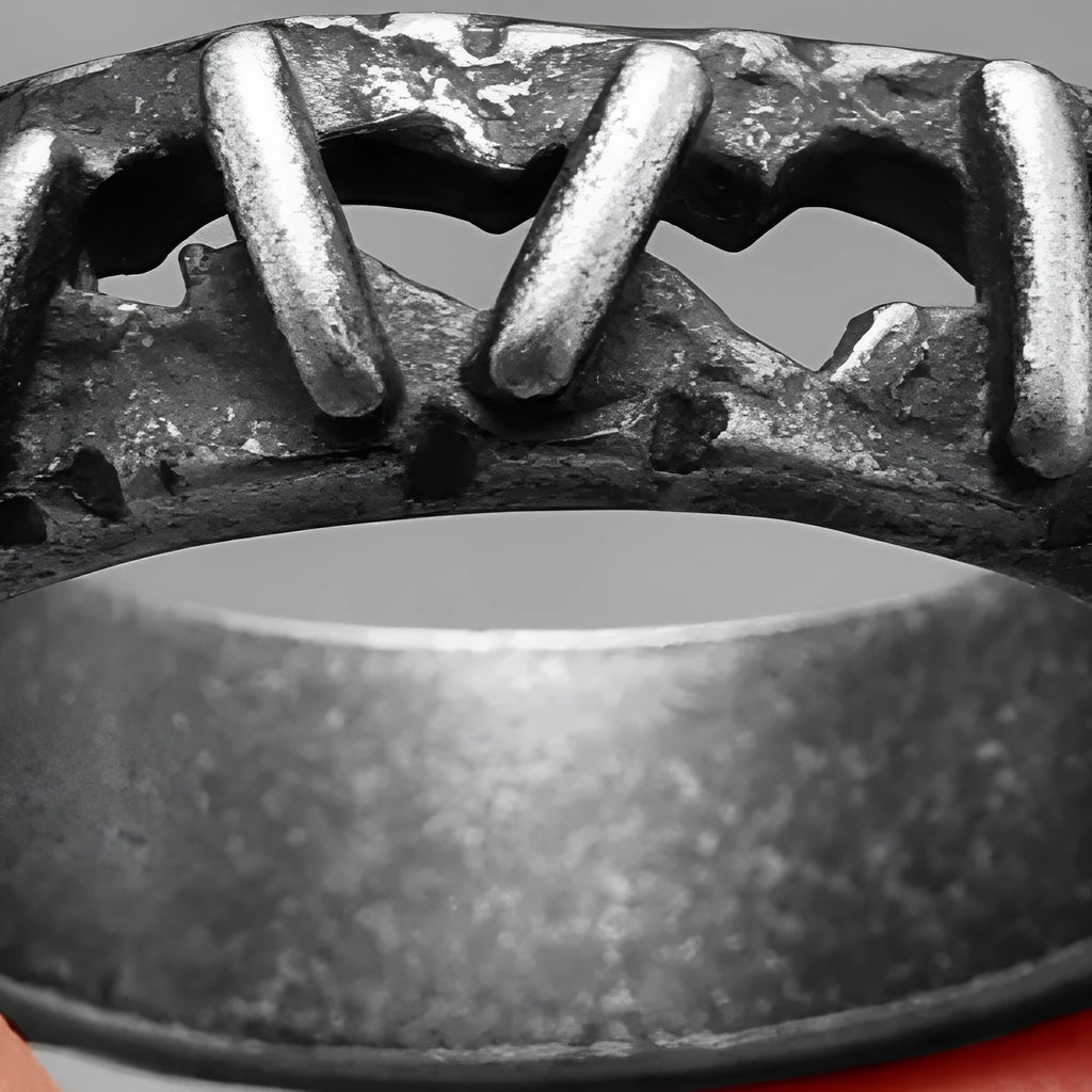 Dark punk style stainless steel alloy double ring with advanced stitching design