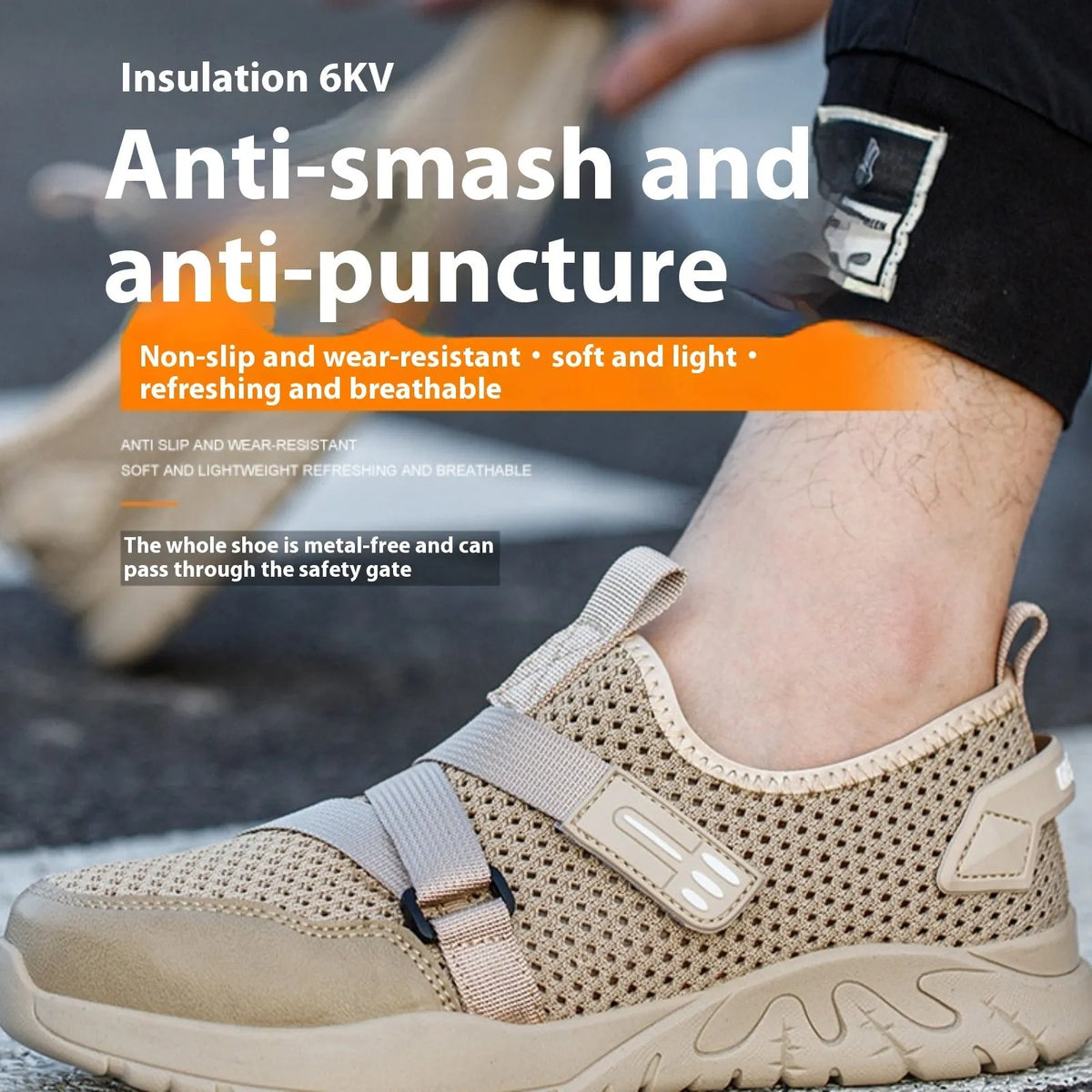 Men's anti-smash anti-puncture work insulation safety shoes with flying woven upper and rubber sole