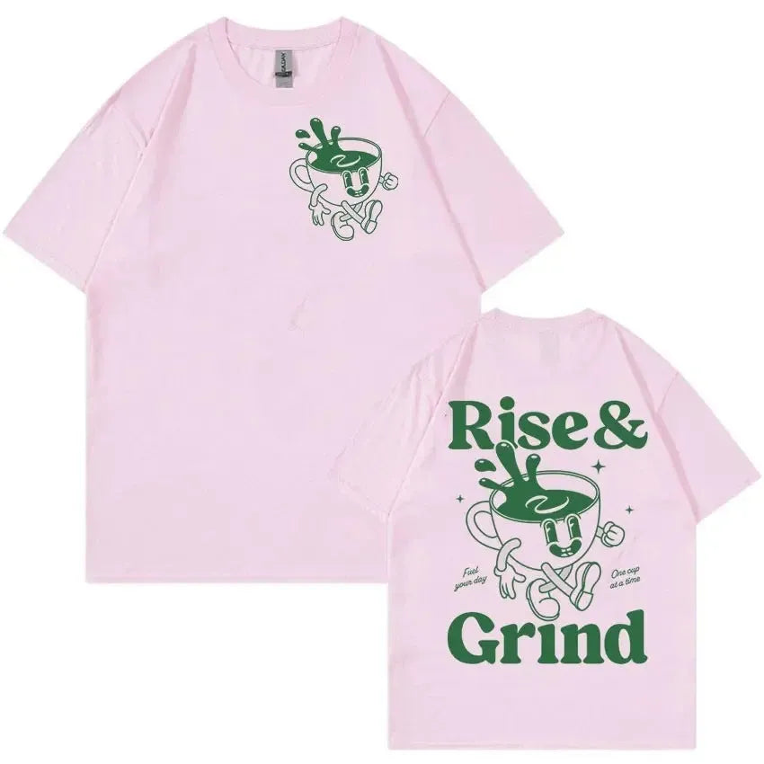 Linen loose fit T-shirt with cartoon graphic print in multiple colour options