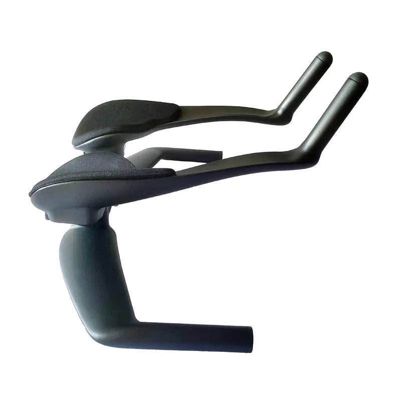Black carbon fibre bicycle time trial handlebar showing aero profile and 31.8mm clamp area.