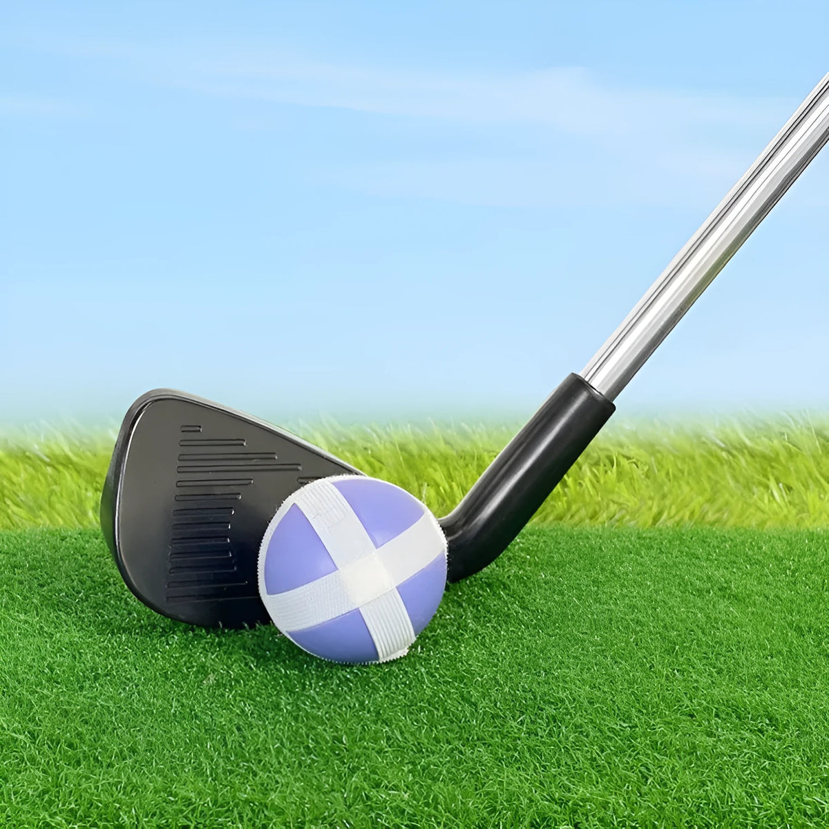 Metal golf practice club set showing adult and children's models for outdoor sports activities