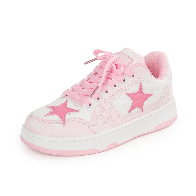 Minority denim skateboard shoes in black, green, and pink colours with rubber sole and lace-up front.