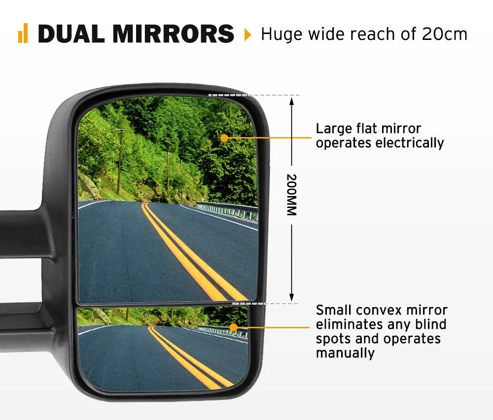 Black plastic foldable rearview mirrors for Toyota Land Cruiser 100 1998-2007 models