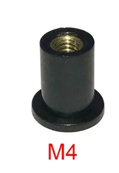 Motorcycle windshield mounting hardware black rubber well nuts with brass inserts M4 M5 M6 sizes