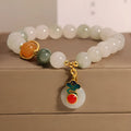 Women's ice jade bracelet with pearl detailing and traditional jade buckle