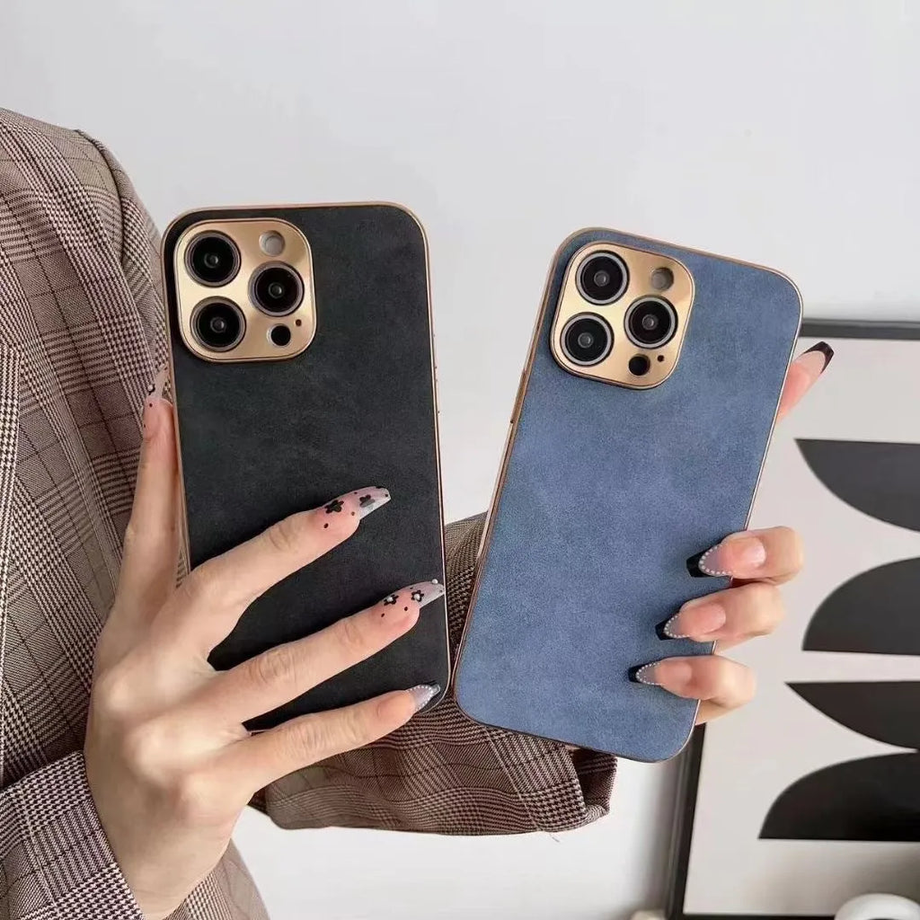 Leather texture TPU phone case for iPhone in solid colour options including black, blue, grey and grey-green