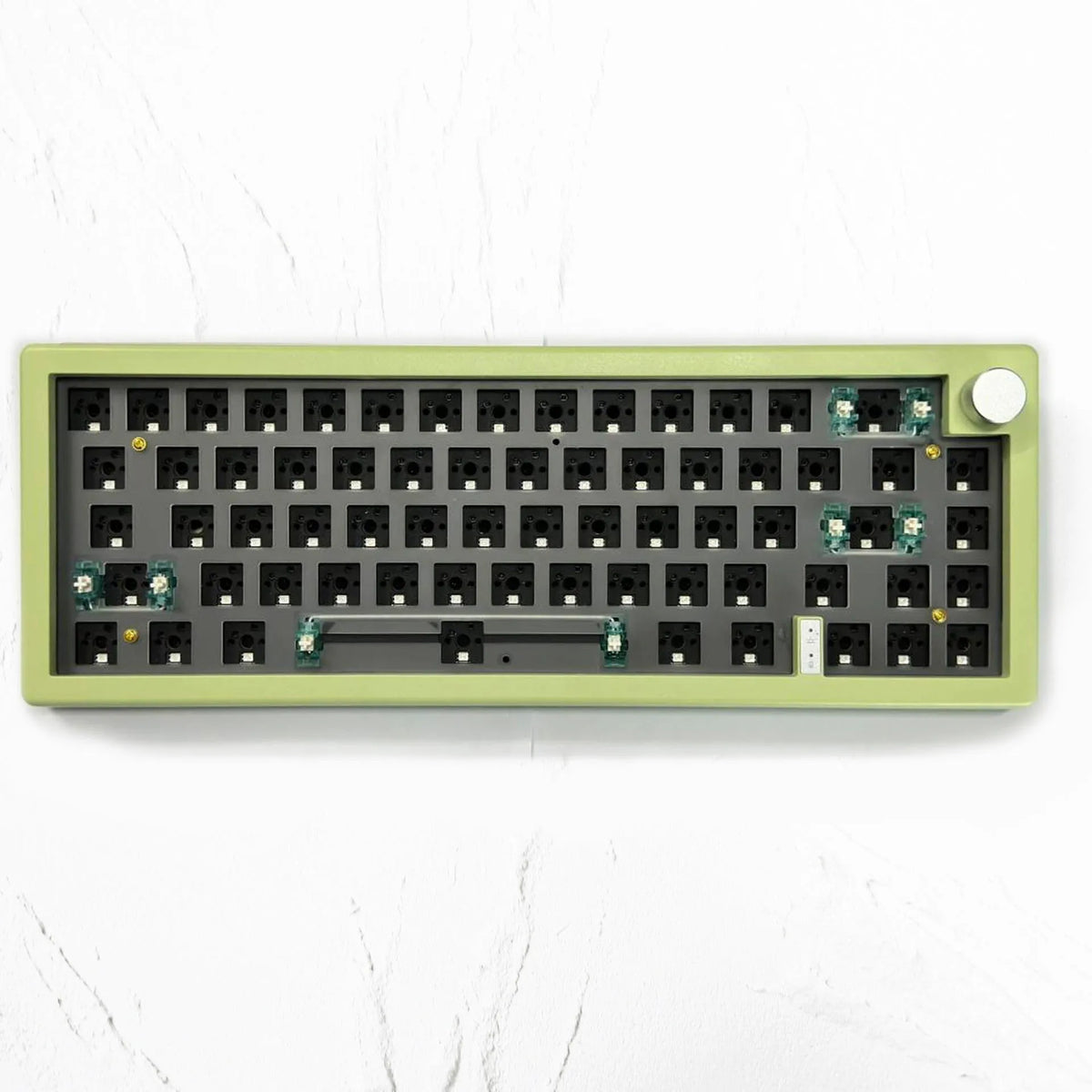 DIY mechanical keyboard kit components showing ABS housing, RGB backlit keys, and colour options