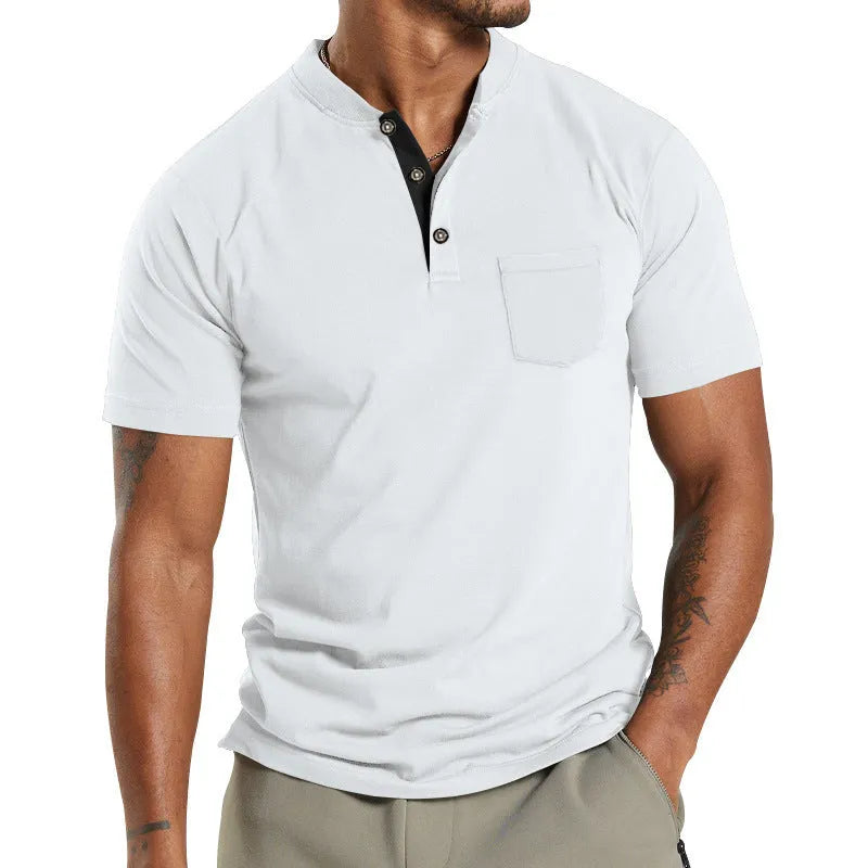 Men's plus size short sleeve button-down shirt in light grey with front pocket