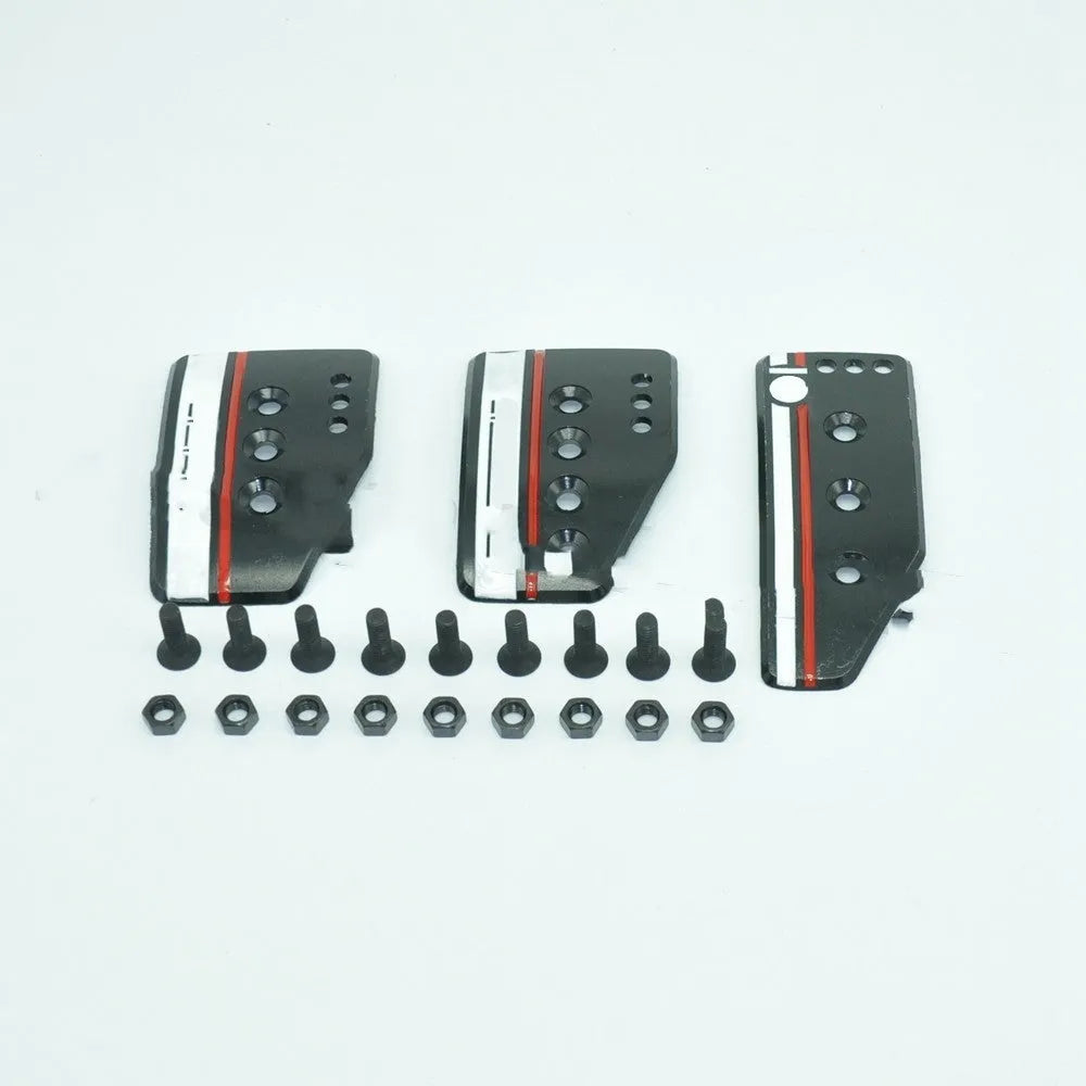 Aluminium alloy manual transmission car pedal set showing brake, accelerator, and clutch pedals.