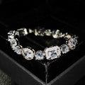 Women's geometric bracelet with zircon stones and sterling silver plating on white gold finish