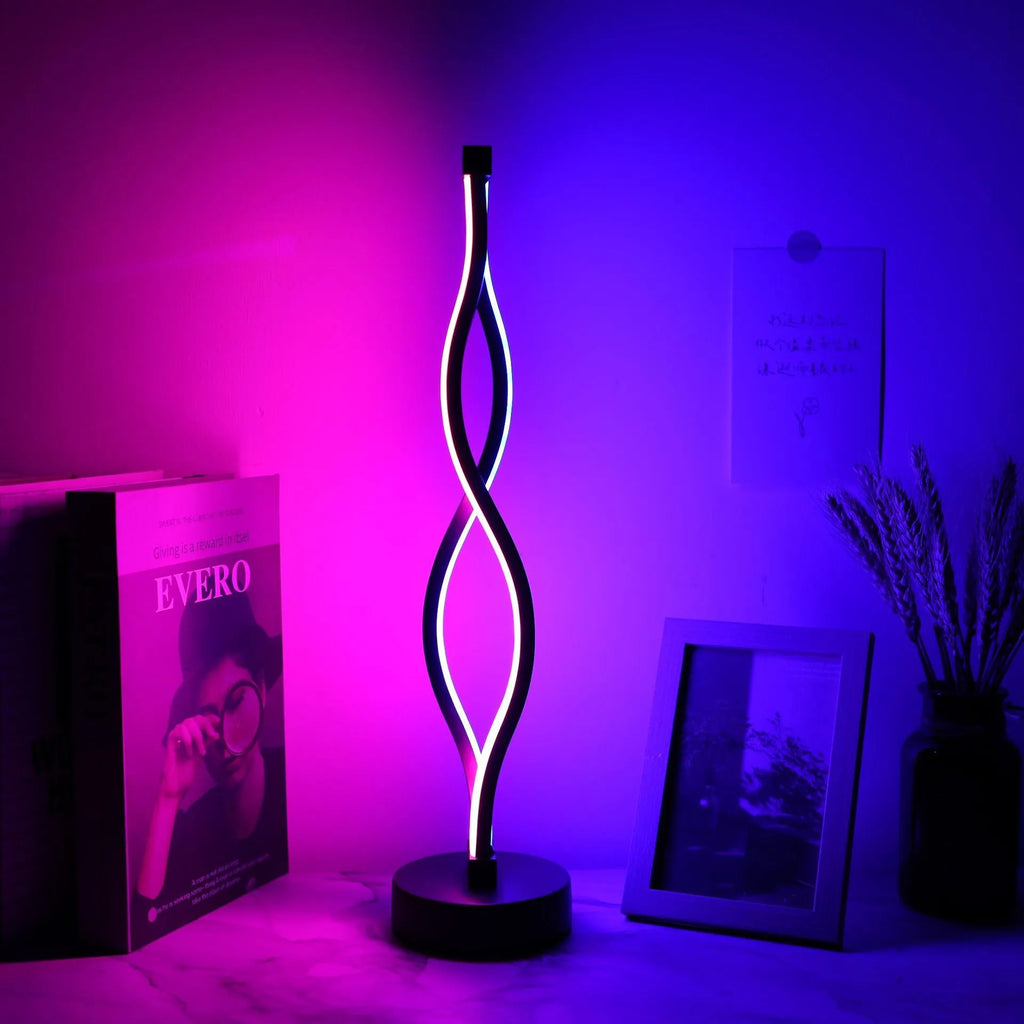 Black aluminium desk lamp with touch dimming and three-colour button controls
