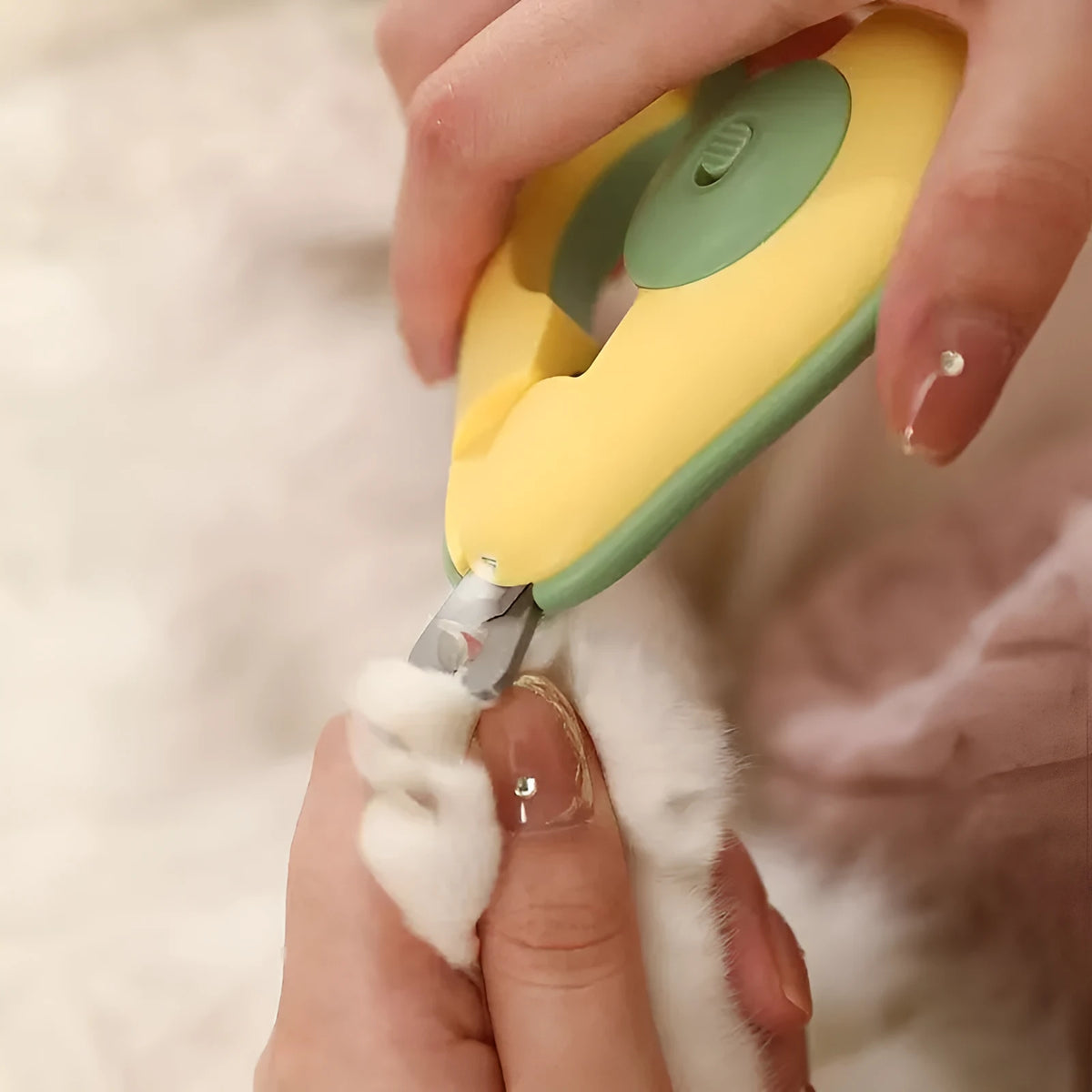 Professional LED pet nail clipper for small dogs and cats in green, pink, or white.