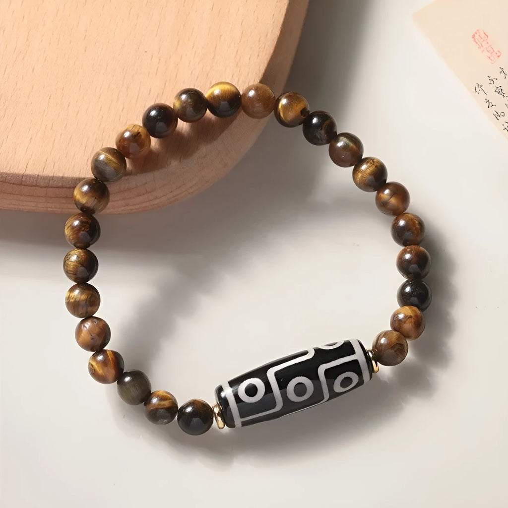 Tigereye single circle Buddha rosary bracelet in ethnic style with multiple bead size options