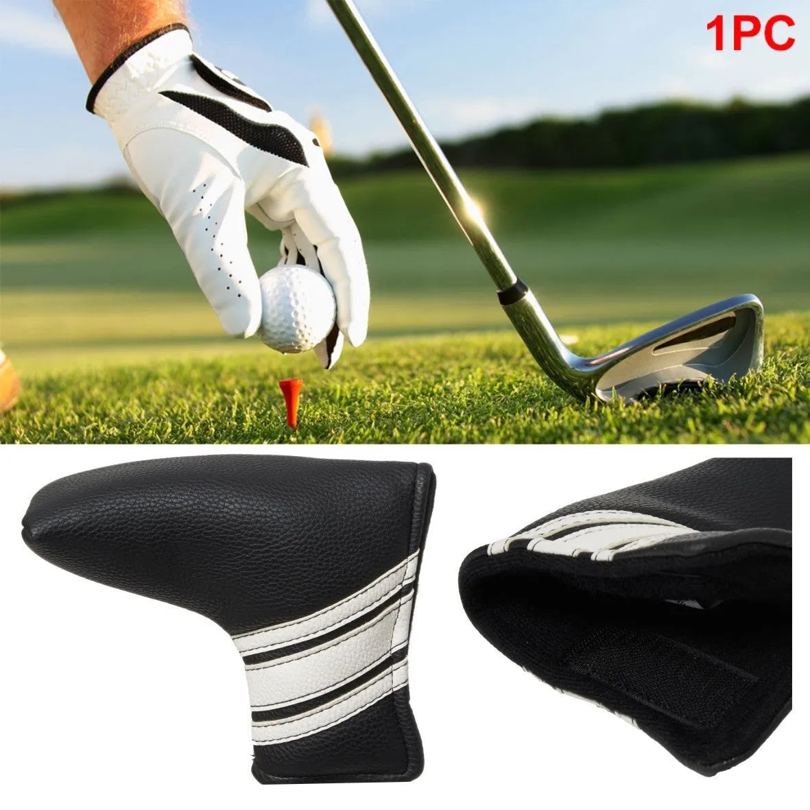 Black PU leather golf club head cover push rod case with sleeve for equipment protection