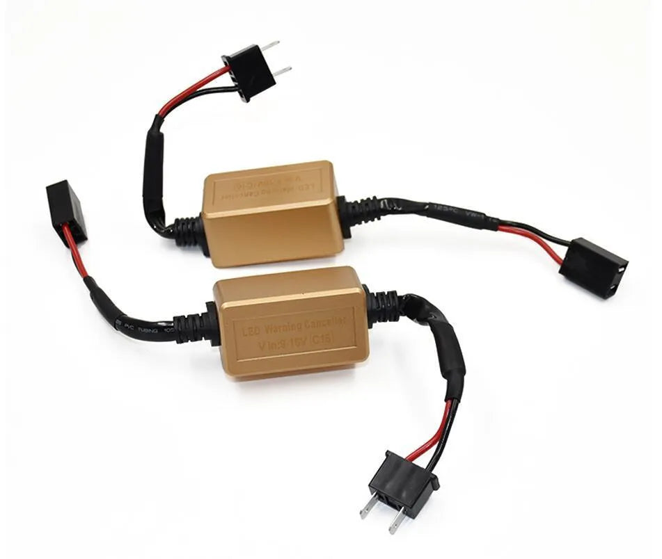 Black alloy CANBUS decoder for LED car headlights compatible with H4, H7, H11 models.