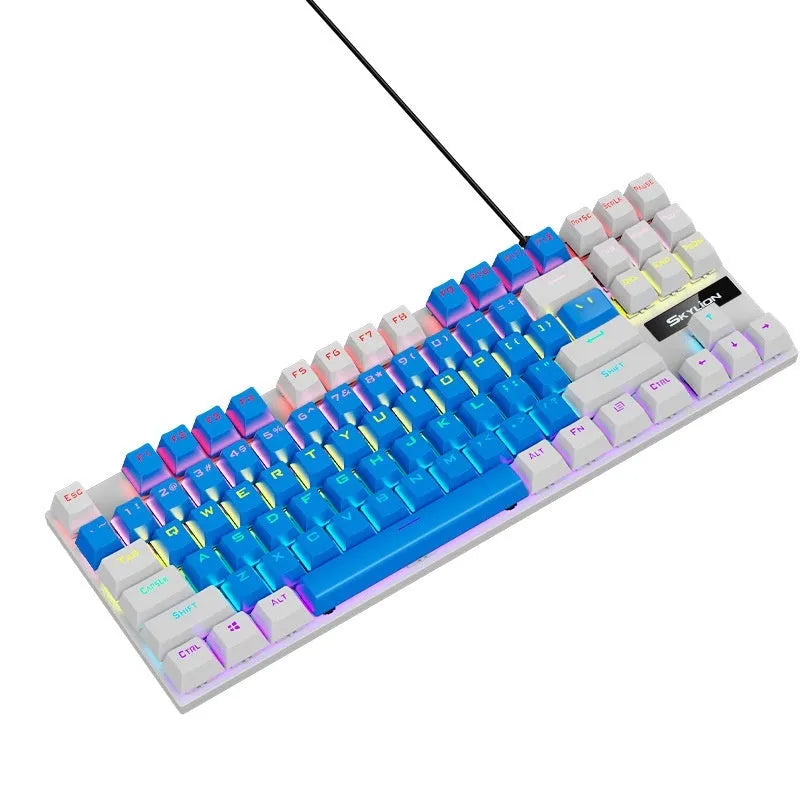 K87 tenkeyless mechanical keyboard with metal frame, shown in a Blue White colour option with Green switches.