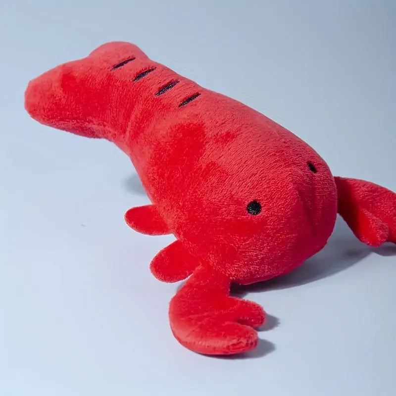 Red lobster stuffed squeaky dog toy for small and medium breeds on white background