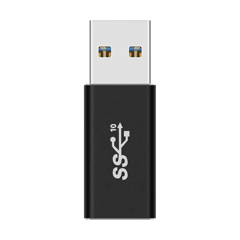 USB Male to USB C Female adapter with double-sided plug, black and white colour options, for computer and mobile phone use