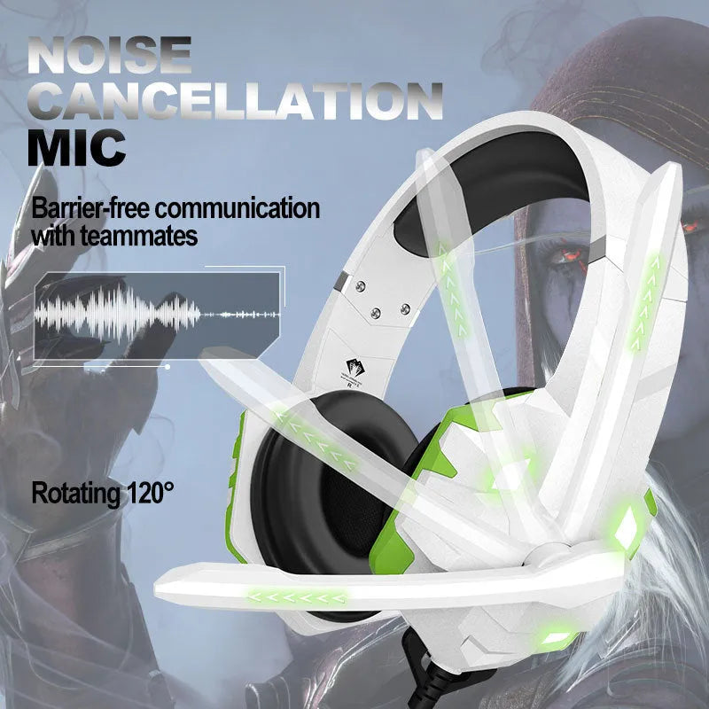 Wired gaming headset with microphone and breathing lights in blue colour