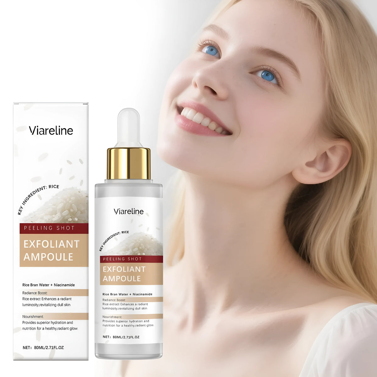 80ml bottle of exfoliating facial toner liquid for cleansing and hydrating skin.