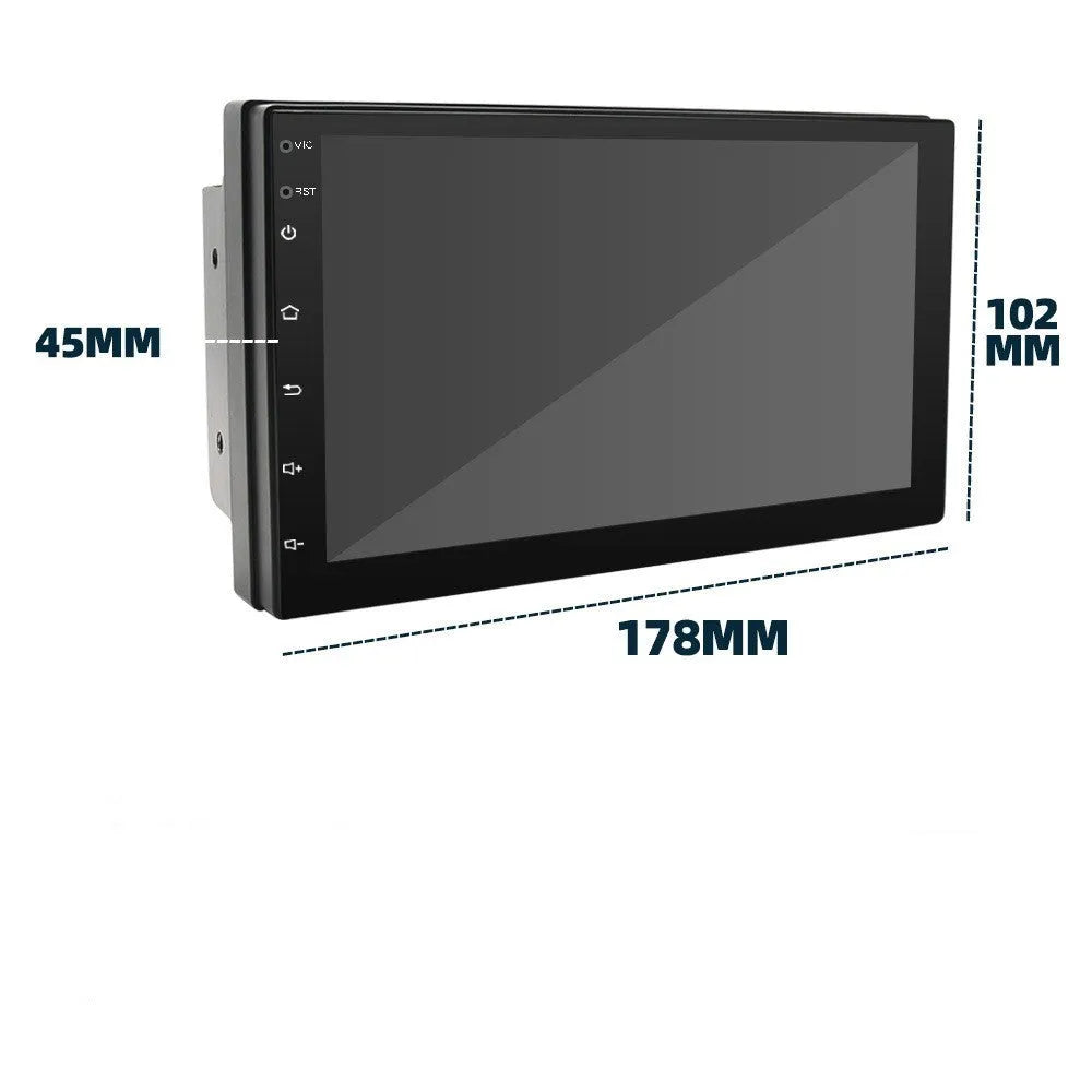 Black universal car radio with 7-inch screen, GPS navigation and Apple CarPlay for manual transmission vehicles