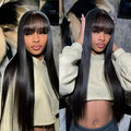 Women's human hair full lace wig with adjustable headgear in natural colour, showing length options
