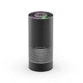 Black car wireless air purifier with negative ion generator on a car dashboard.