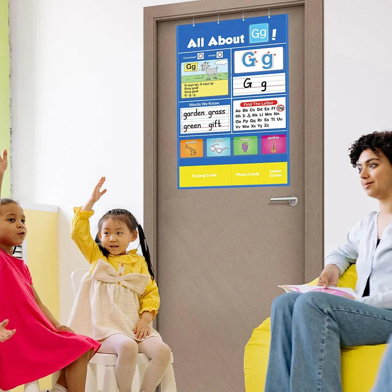 Children's alphabet learning sleeve table chart with wipe-clean surface and card set
